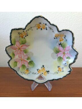 Vintage Hand-Painted Floral Porcelain Trinket Dish - Made In Japan